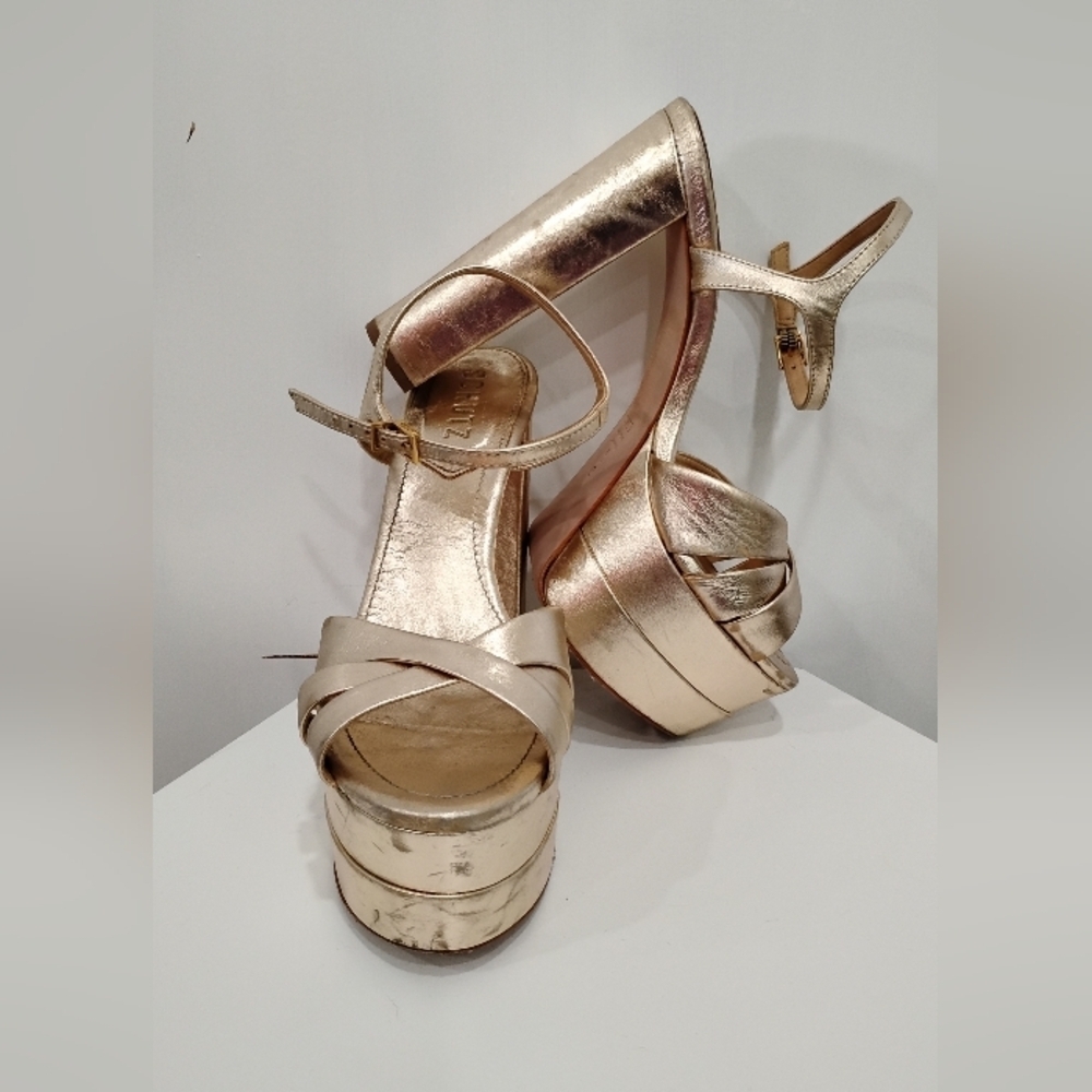 ROSE GOLD LEATHER PLATFORM SANDALS